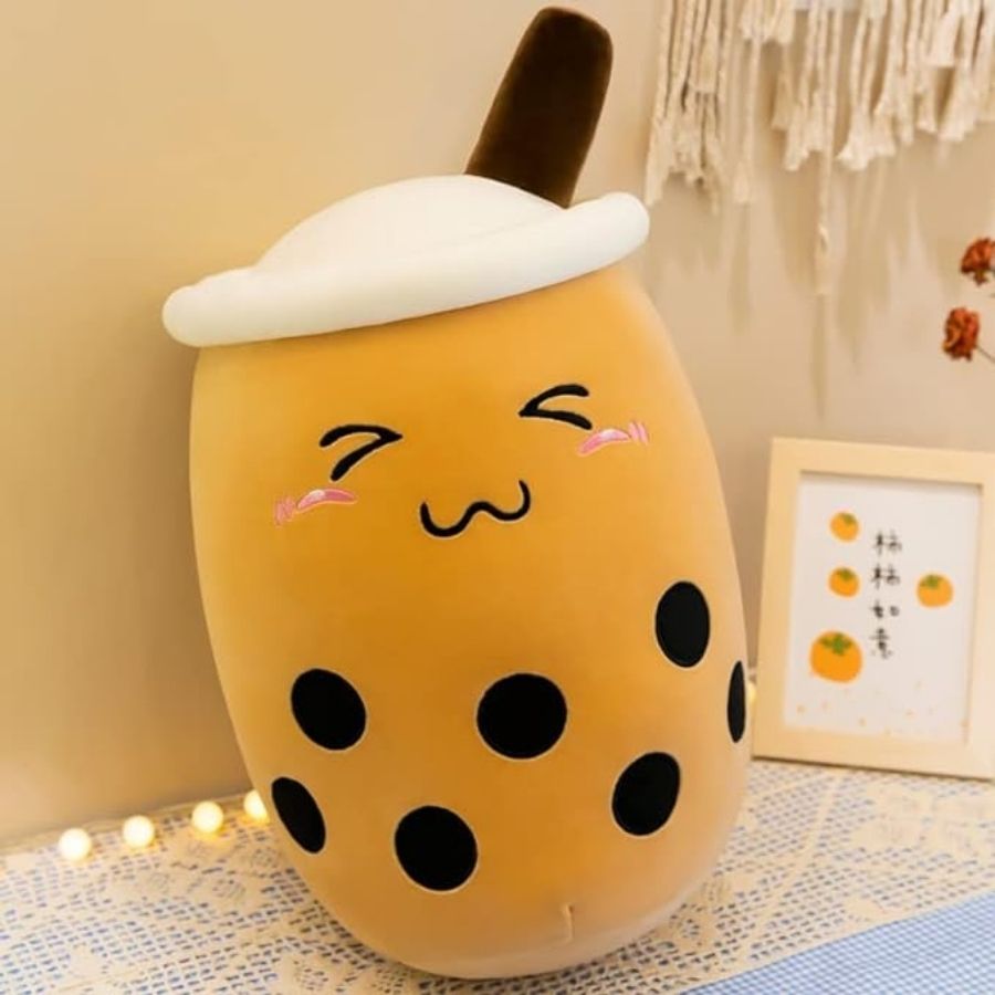 Peluche Bubble Tea Brun à Visage Souriant