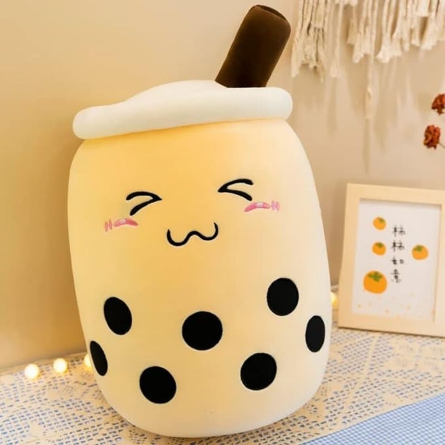 Peluche Bubble Tea Brun à Visage Souriant