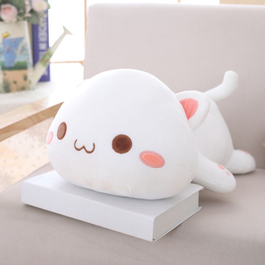 Peluche Kawaii Blanche à Oreilles Roses