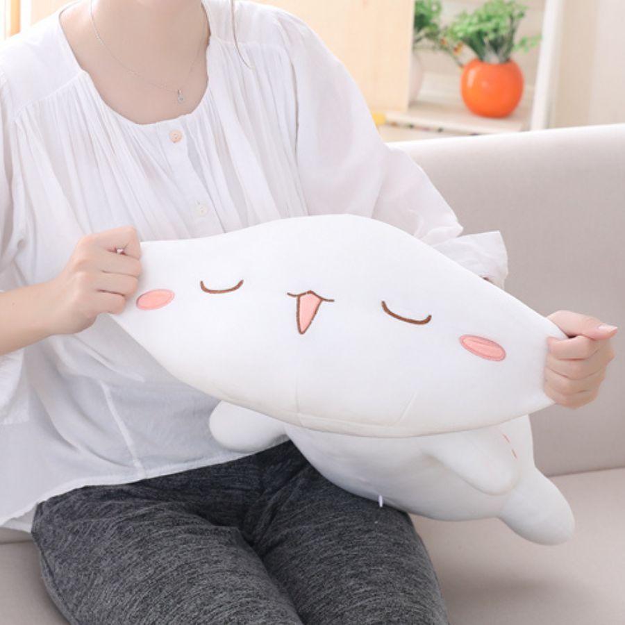 Peluche Kawaii Blanche et Grise à Langue Tirée