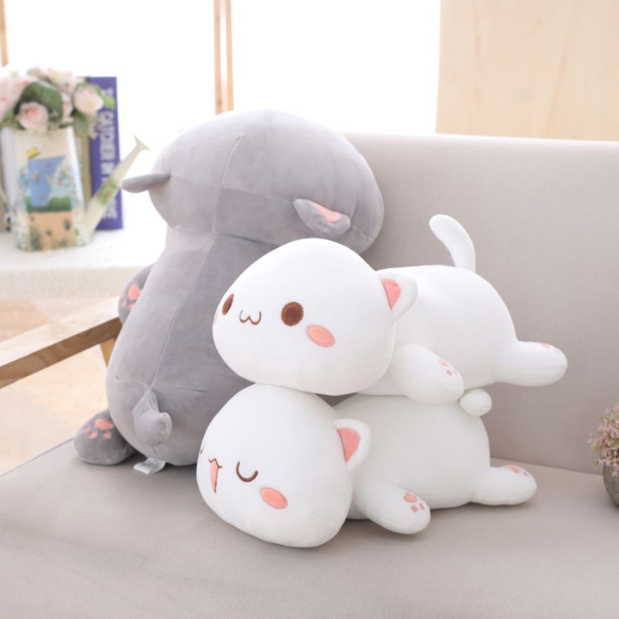 Peluche Kawaii Blanche à Oreilles Roses