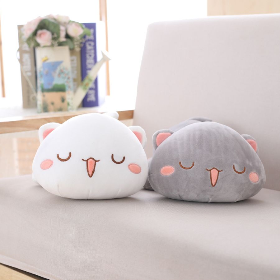 Peluche Kawaii Blanche et Grise à Langue Tirée