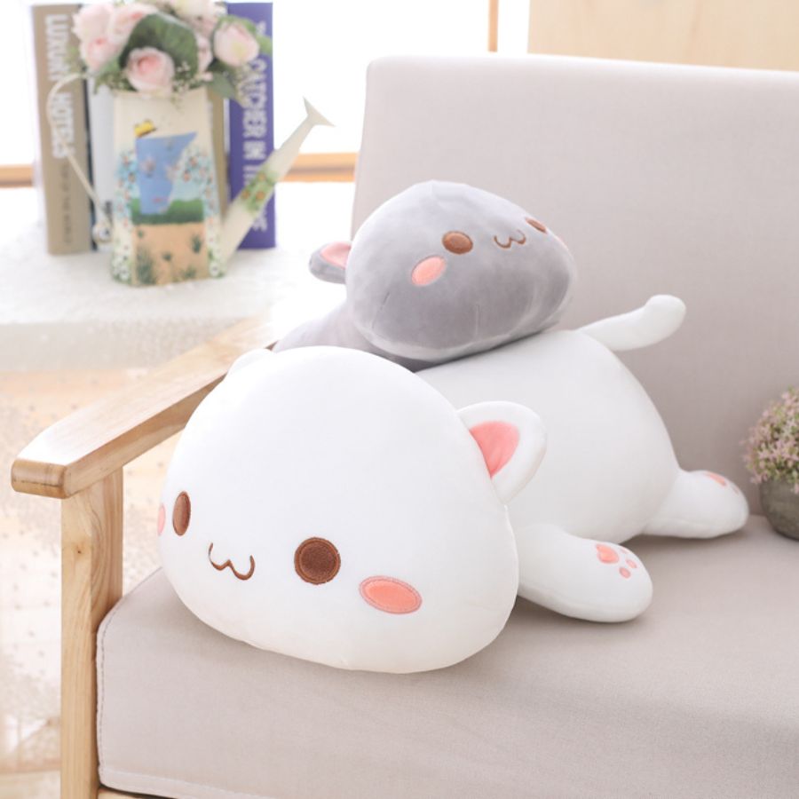 Peluche Kawaii Blanche à Oreilles Roses