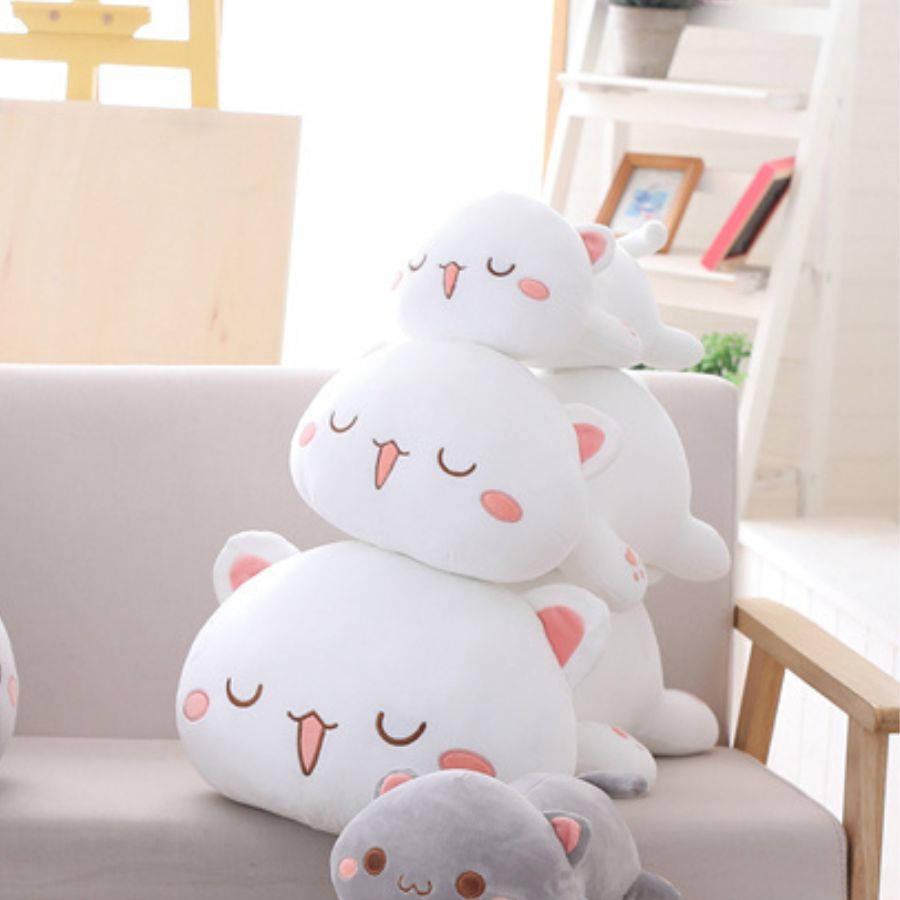 Peluche Kawaii Blanche et Grise à Langue Tirée