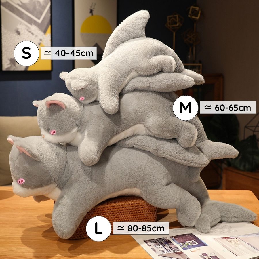 Peluche Hybride Chat-Poisson Grise et Blanche