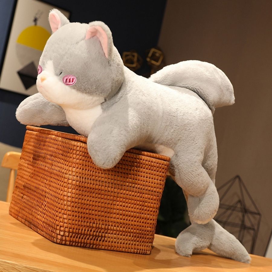 Peluche Hybride Chat-Poisson Grise et Blanche
