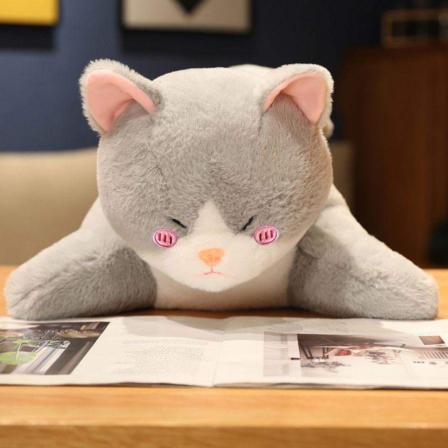 Peluche Hybride Chat-Poisson Grise et Blanche