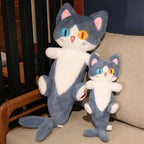 Peluche Chat Sirène Grise aux Yeux Bicolores
