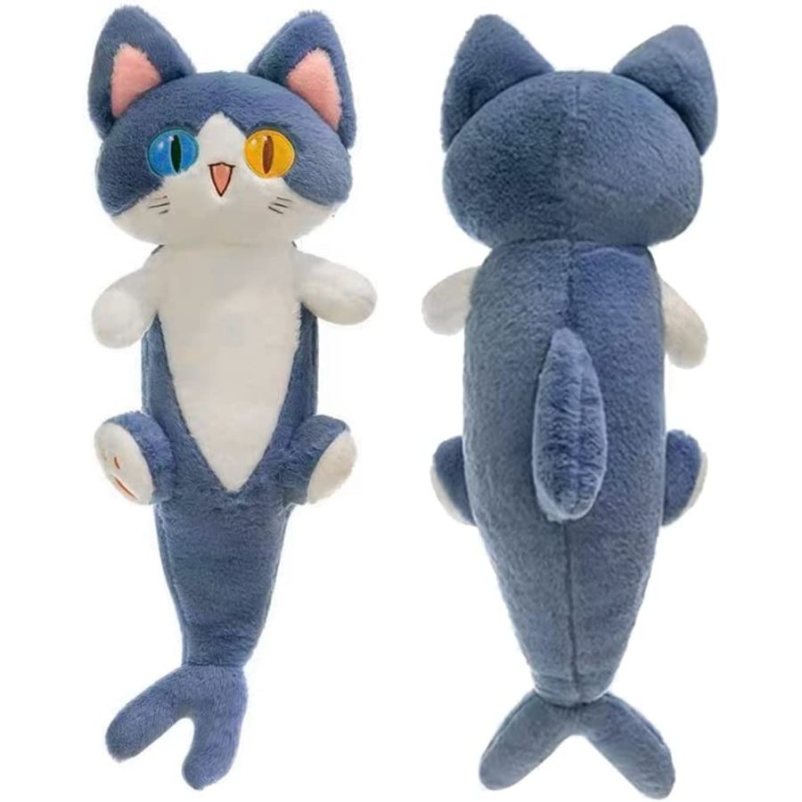 Peluche Chat Sirène Grise aux Yeux Bicolores
