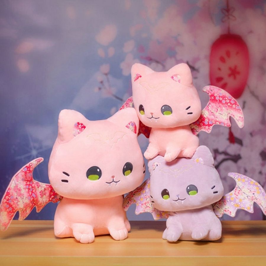 Peluche Chat Rose Pâle à Ailes de Chauve-Souris