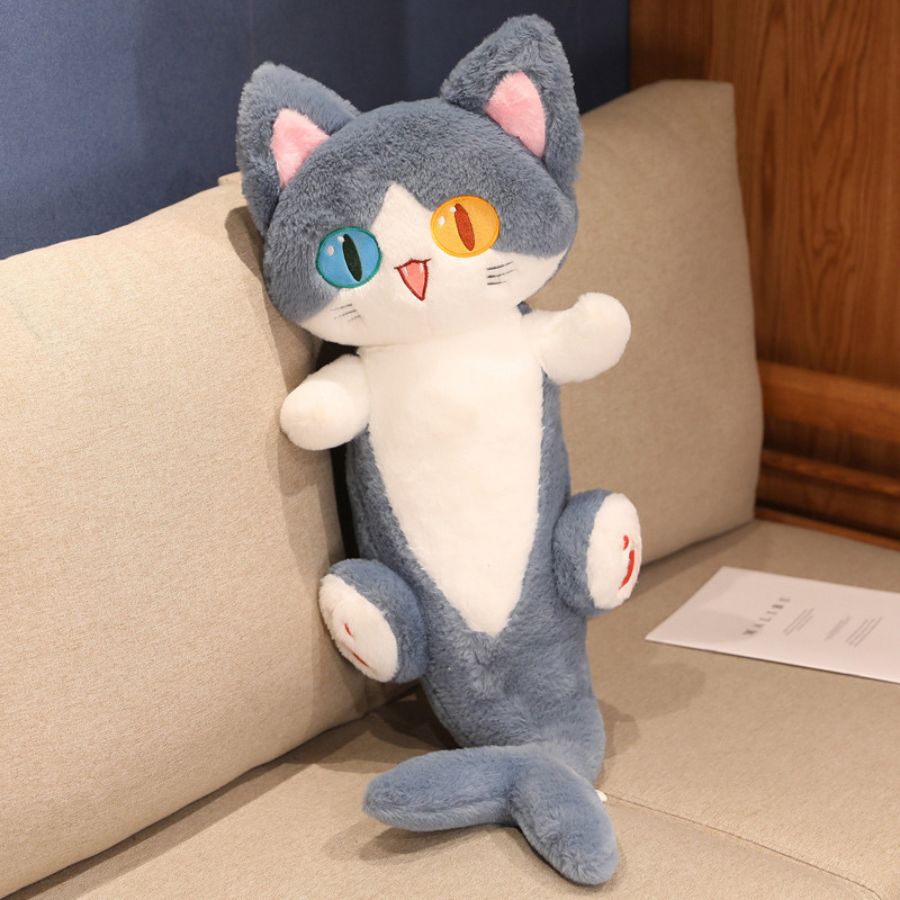 Peluche Chat Sirène Grise aux Yeux Bicolores