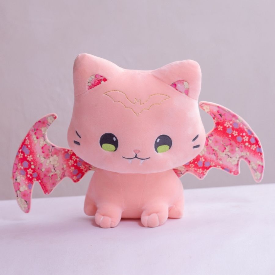 Peluche Chat Rose Pâle à Ailes de Chauve-Souris