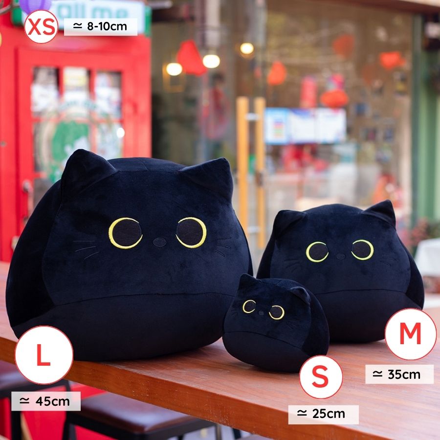 Peluche Chat Noir Kawaii aux Grands Yeux Jaunes