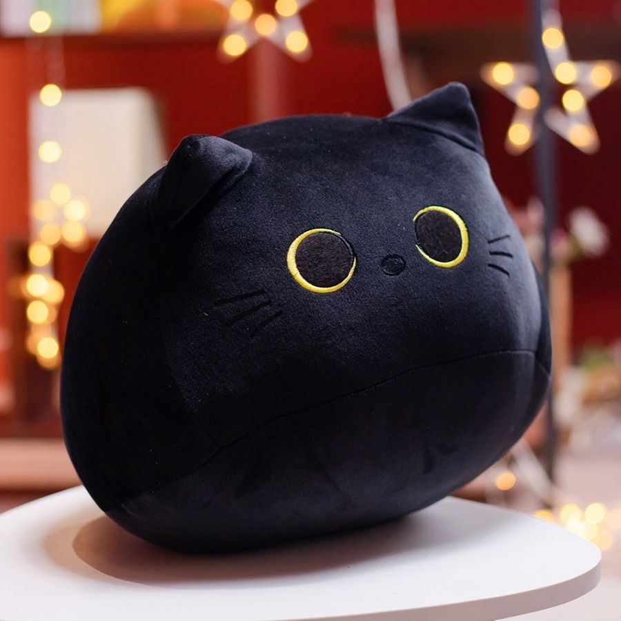 Peluche Chat Noir Kawaii aux Grands Yeux Jaunes