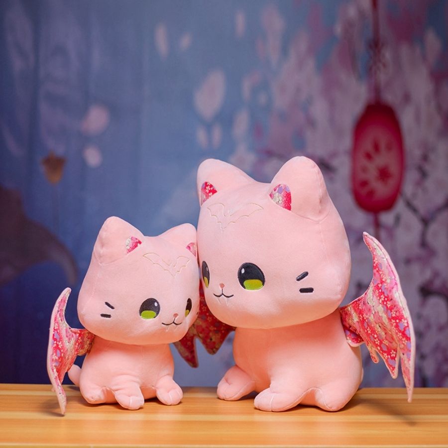 Peluche Chat Rose Pâle à Ailes de Chauve-Souris