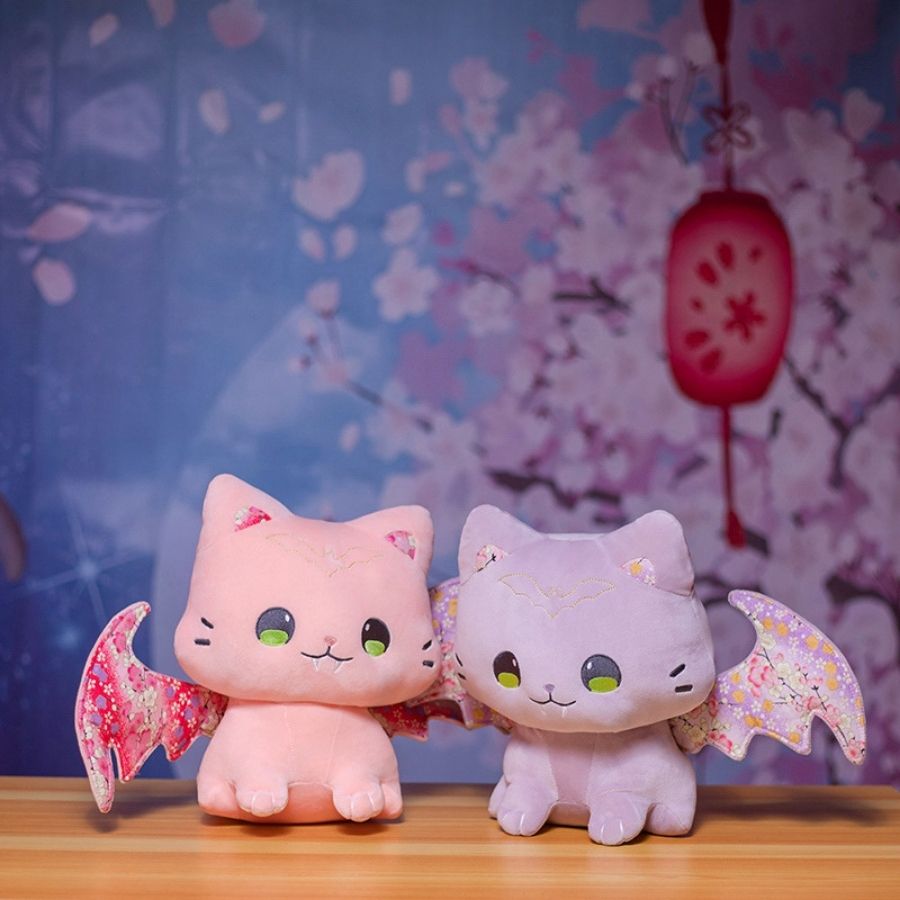 Peluche Chat Rose Pâle à Ailes de Chauve-Souris