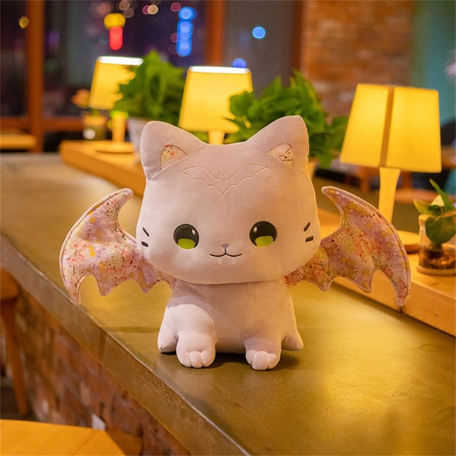 Peluche Chat Rose Pâle à Ailes de Chauve-Souris