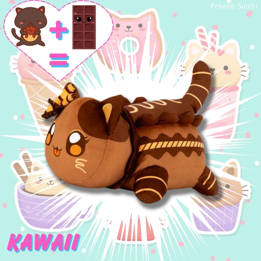 Peluche Chat Kawaii Marron Façon Chocolat