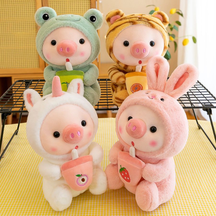 Peluche de Cochon en Grenouille Menthe à Boisson