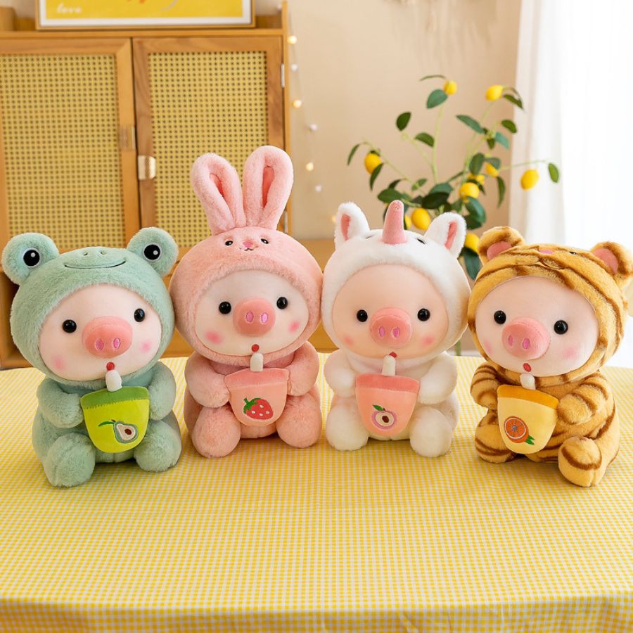 Peluche de Cochon en Grenouille Menthe à Boisson