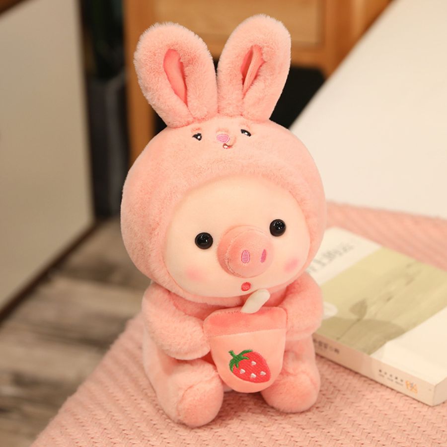 Peluche de Cochon en Grenouille Menthe à Boisson