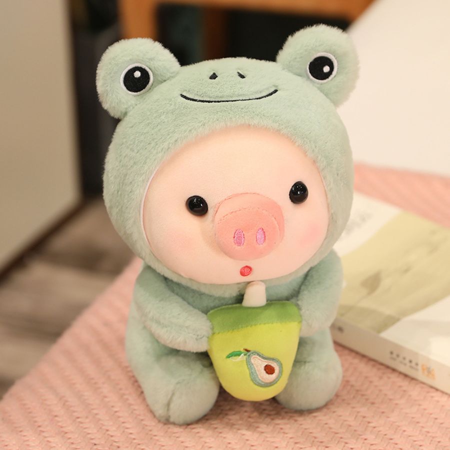 Peluche de Cochon en Grenouille Menthe à Boisson