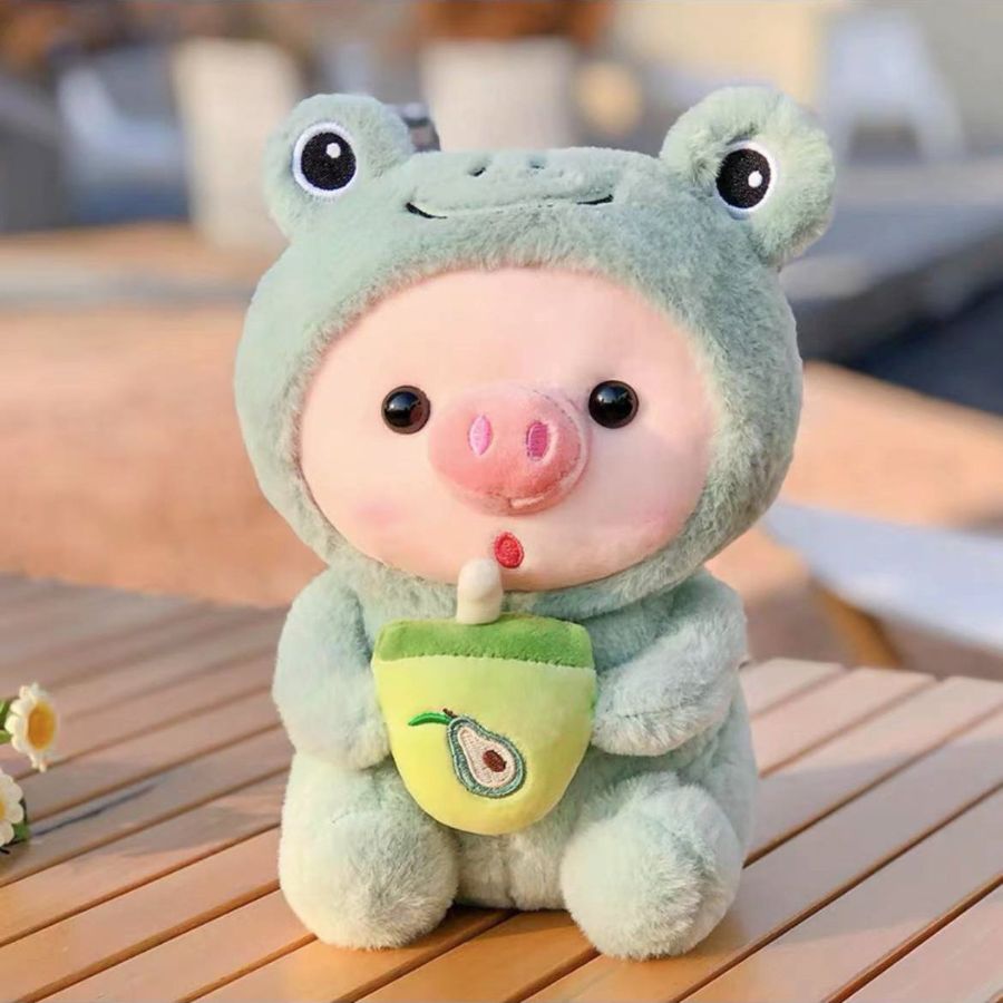 Peluche de Cochon en Grenouille Menthe à Boisson
