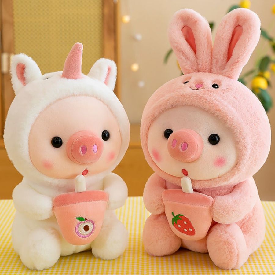 Peluche de Cochon en Grenouille Menthe à Boisson