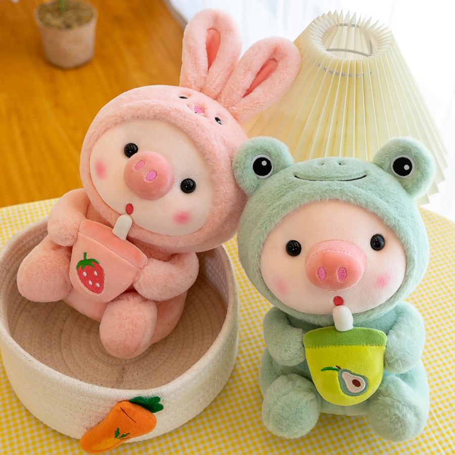 Peluche de Cochon en Grenouille Menthe à Boisson