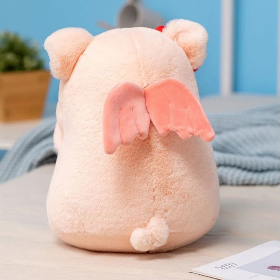 Peluche de Cochon Rose Pâle avec Ballon Cœur Rouge