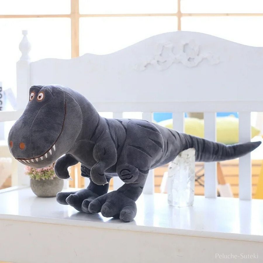 Peluche Dinosaure T-Rex Souriant en Gris Anthracite