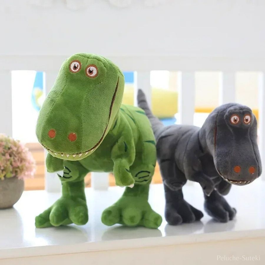 Peluche Dinosaure T-Rex Souriant en Gris Anthracite