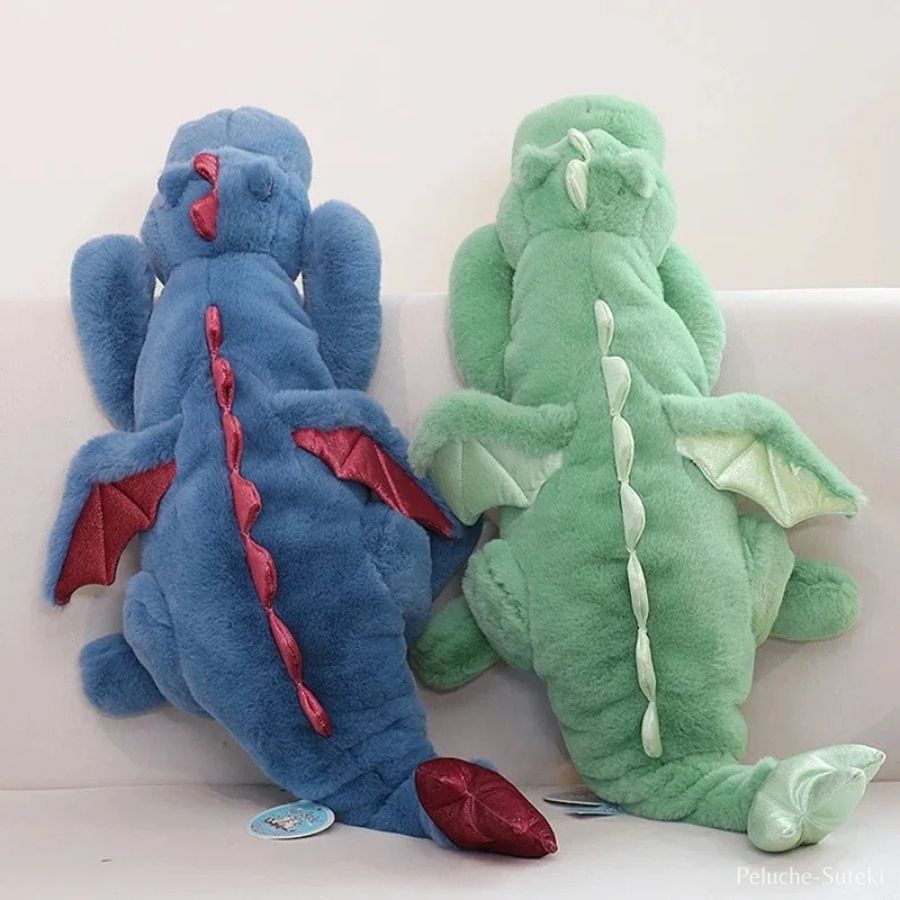 Grande Peluche Dragon Bleue aux Ailes Roses Brillantes