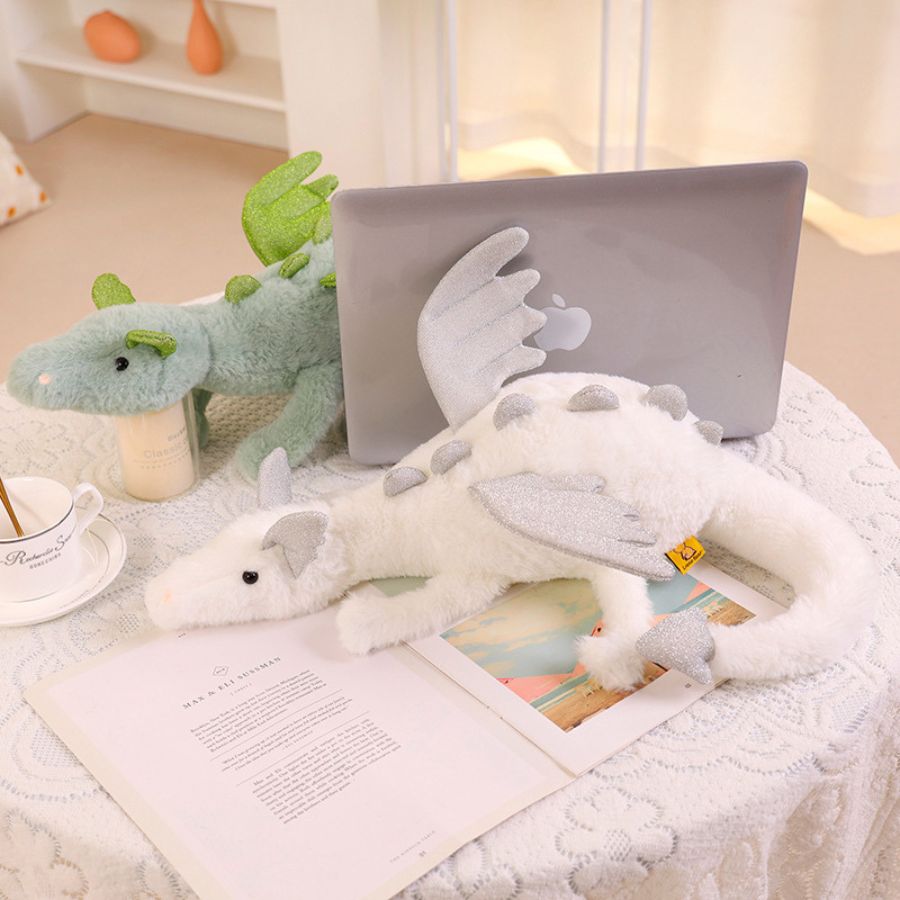 Peluche Dragon Gris Doux à Ailes Irisées