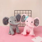 Peluche d'Éléphant Mignon Rose à Nœud Bleu