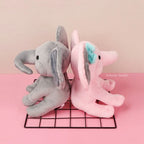 Peluche d'Éléphant Mignon Rose à Nœud Bleu