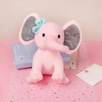 Peluche d'Éléphant Mignon Rose à Nœud Bleu
