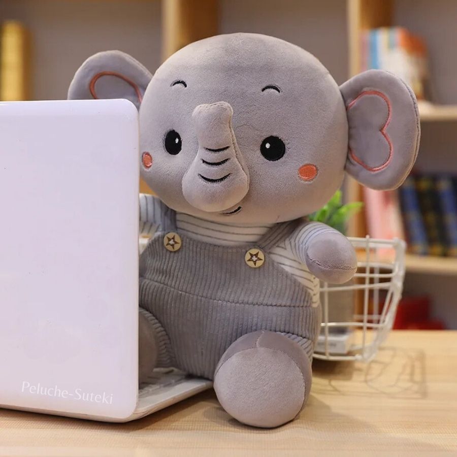 Doudou Éléphant Adorable en Velours Côtelé Rayé