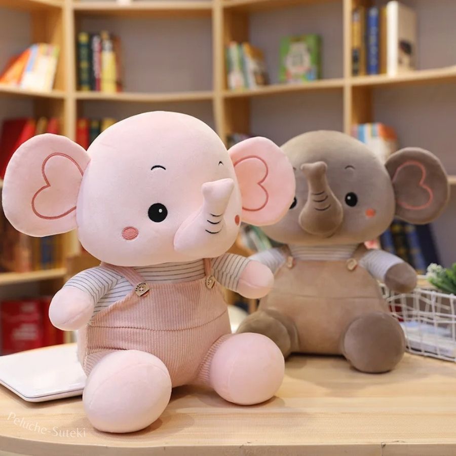 Doudou Éléphant Adorable en Velours Côtelé Rayé