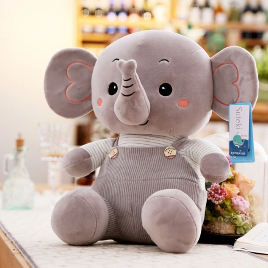 Doudou Éléphant Adorable en Velours Côtelé Rayé