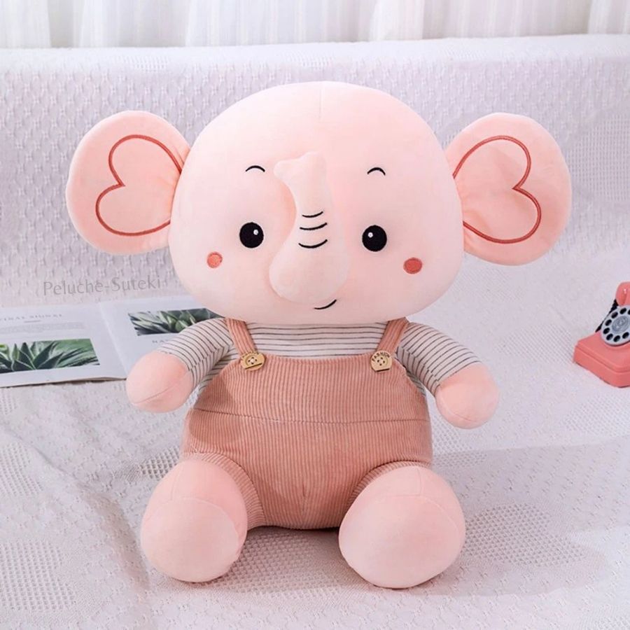 Doudou Éléphant Adorable en Velours Côtelé Rayé