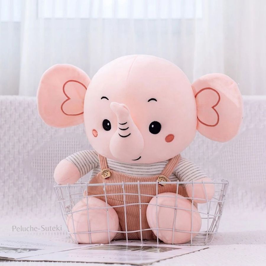 Doudou Éléphant Adorable en Velours Côtelé Rayé