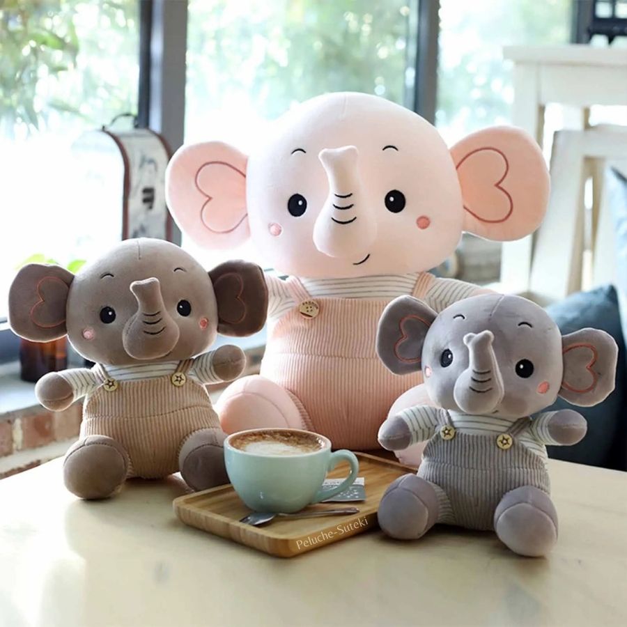 Doudou Éléphant Adorable en Velours Côtelé Rayé