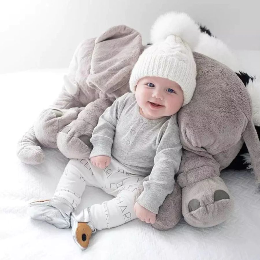 Doudou Éléphant Géant en Peluche Grise