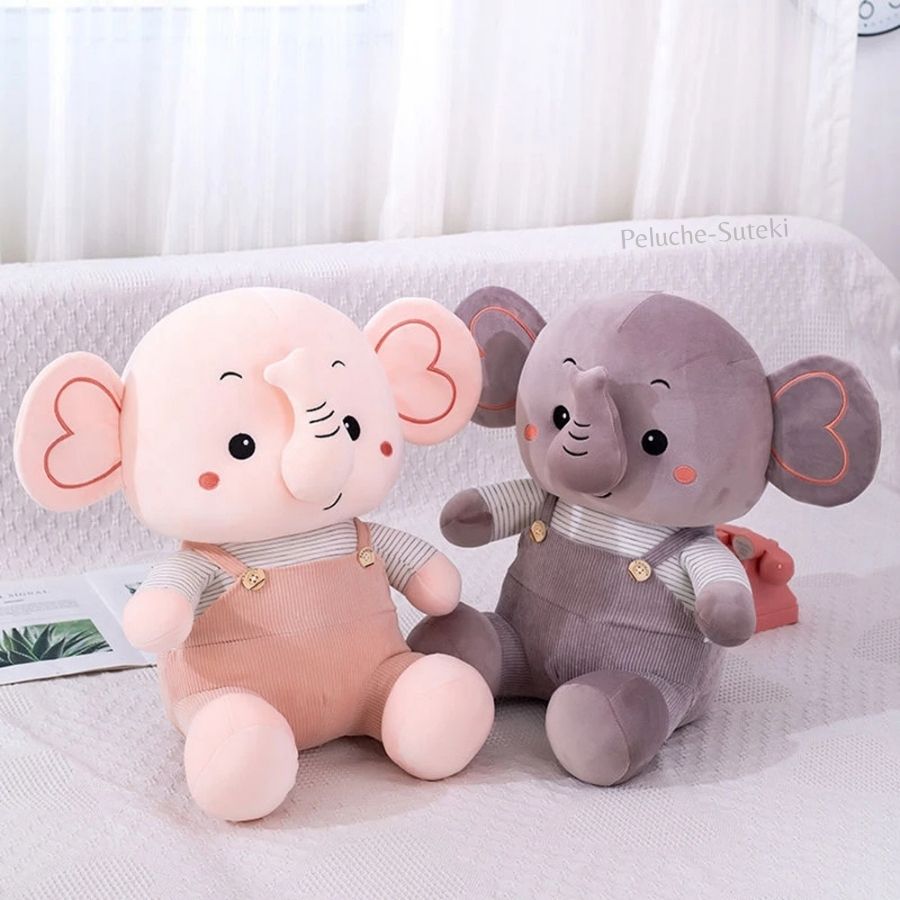 Doudou Éléphant Adorable en Velours Côtelé Rayé
