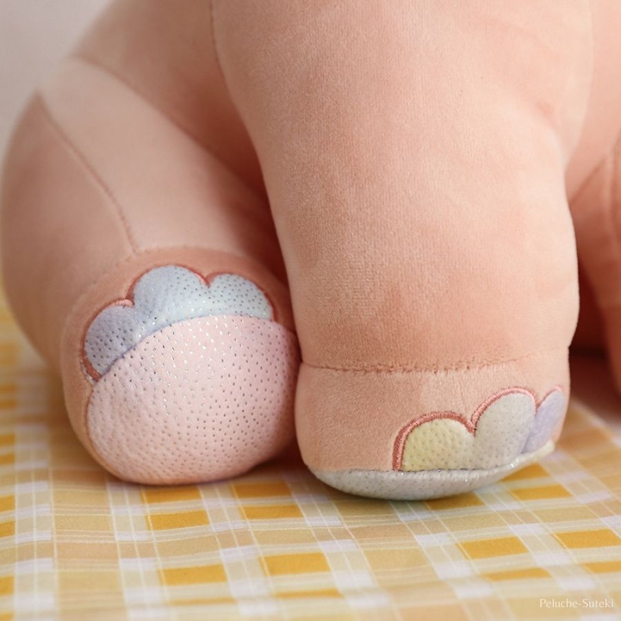 Peluche Éléphant Gris Clair avec Oreilles Irisées et Cils