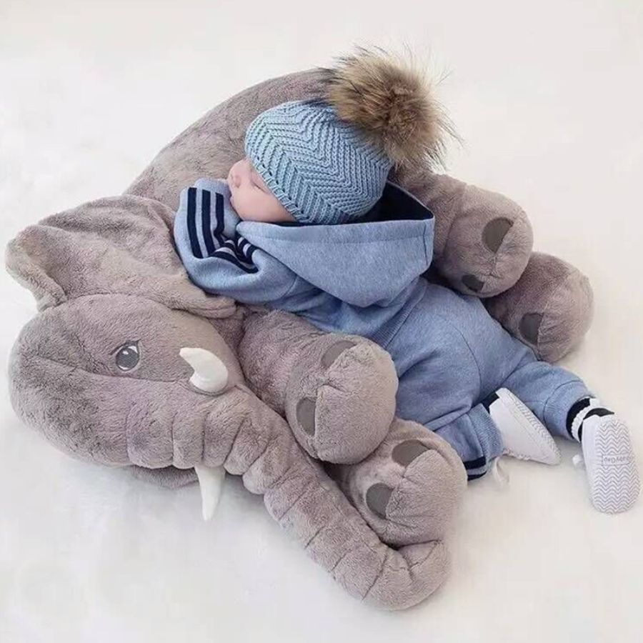 Doudou Éléphant Géant en Peluche Grise