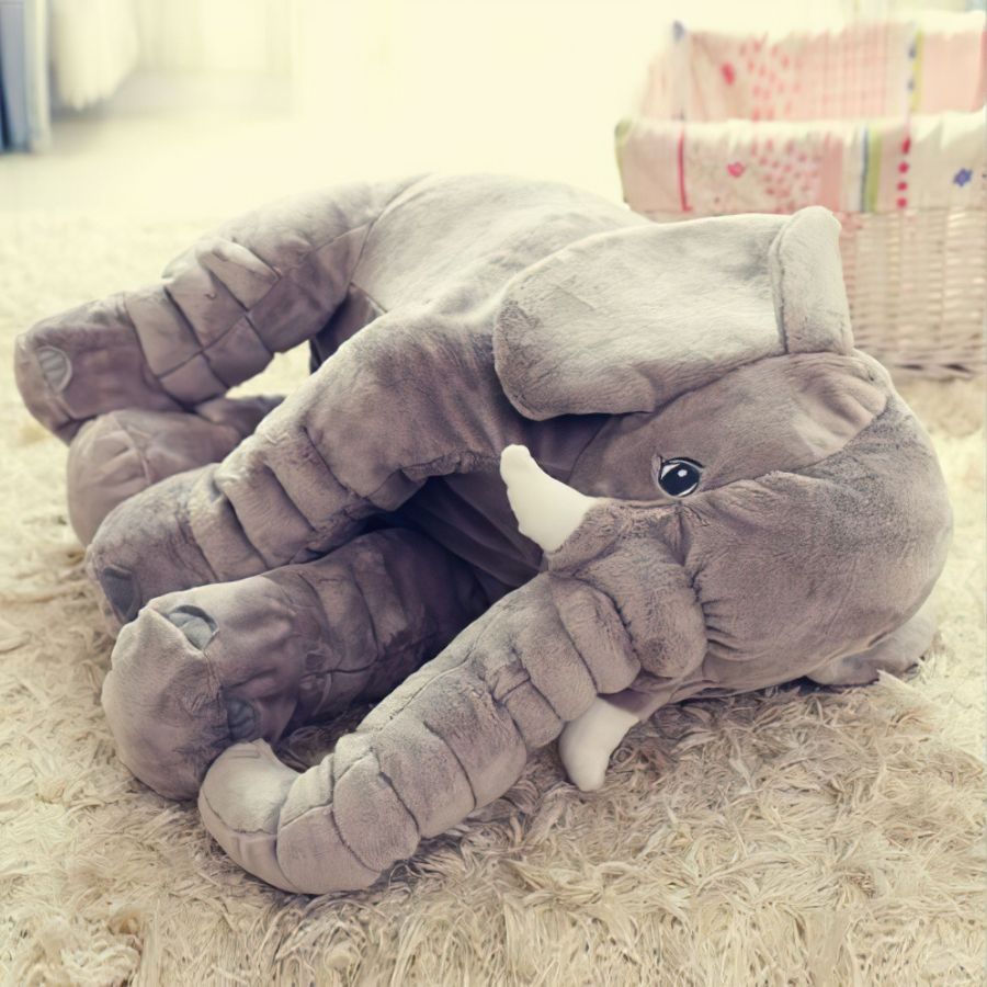 Doudou Éléphant Géant en Peluche Grise