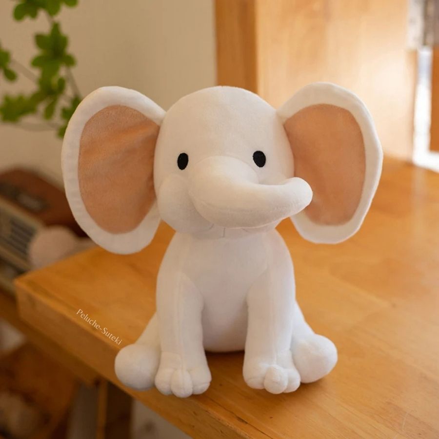 Peluche Éléphant Blanc Cassé à Grandes Oreilles