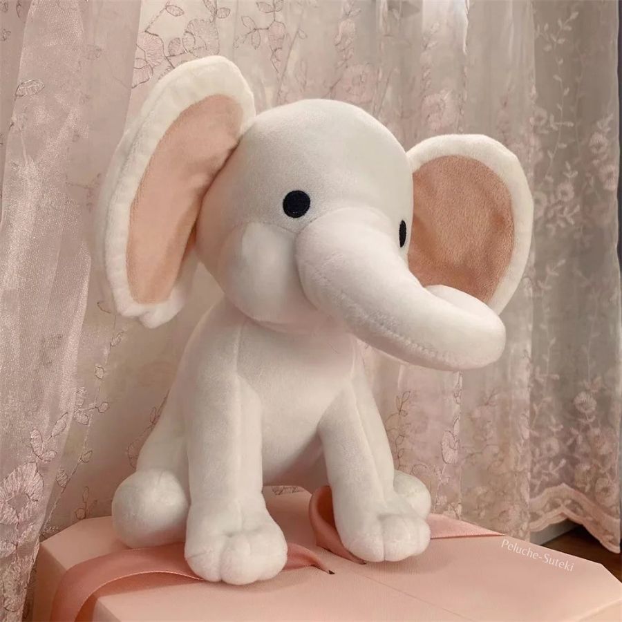 Peluche Éléphant Blanc Cassé à Grandes Oreilles